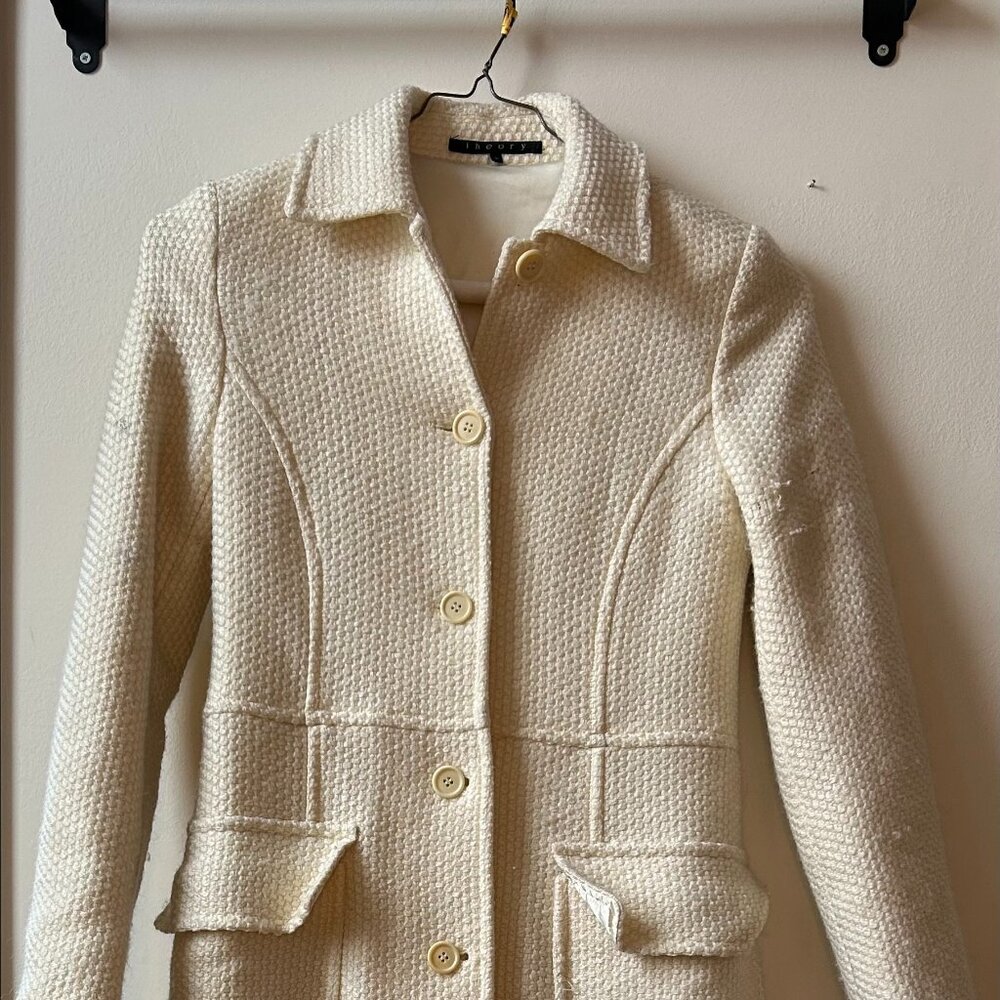 Theory 100% Wool Full Length Cream Trench Coat P Old Money Style